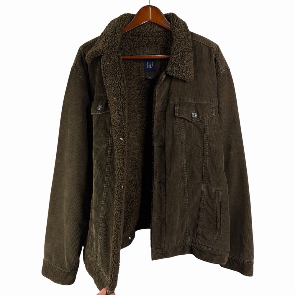 Vintage GAP Sherpa Lined Corduroy Trucker Jacket Brown Men’s XXL Y2K Retro 90s - Picture 1 of 8